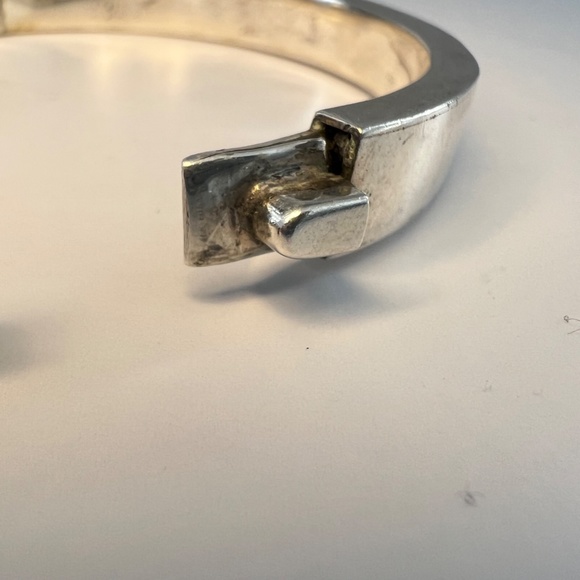 Vintage Taxco Silver Bracelet Modernist Chunky 925 Hinged Bangle - Picture 13 of 16